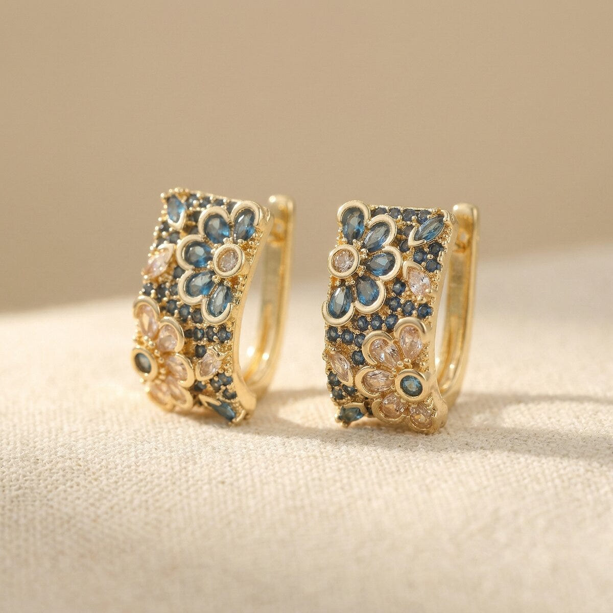 Vintage Blue Zirconia Hoop Earrings