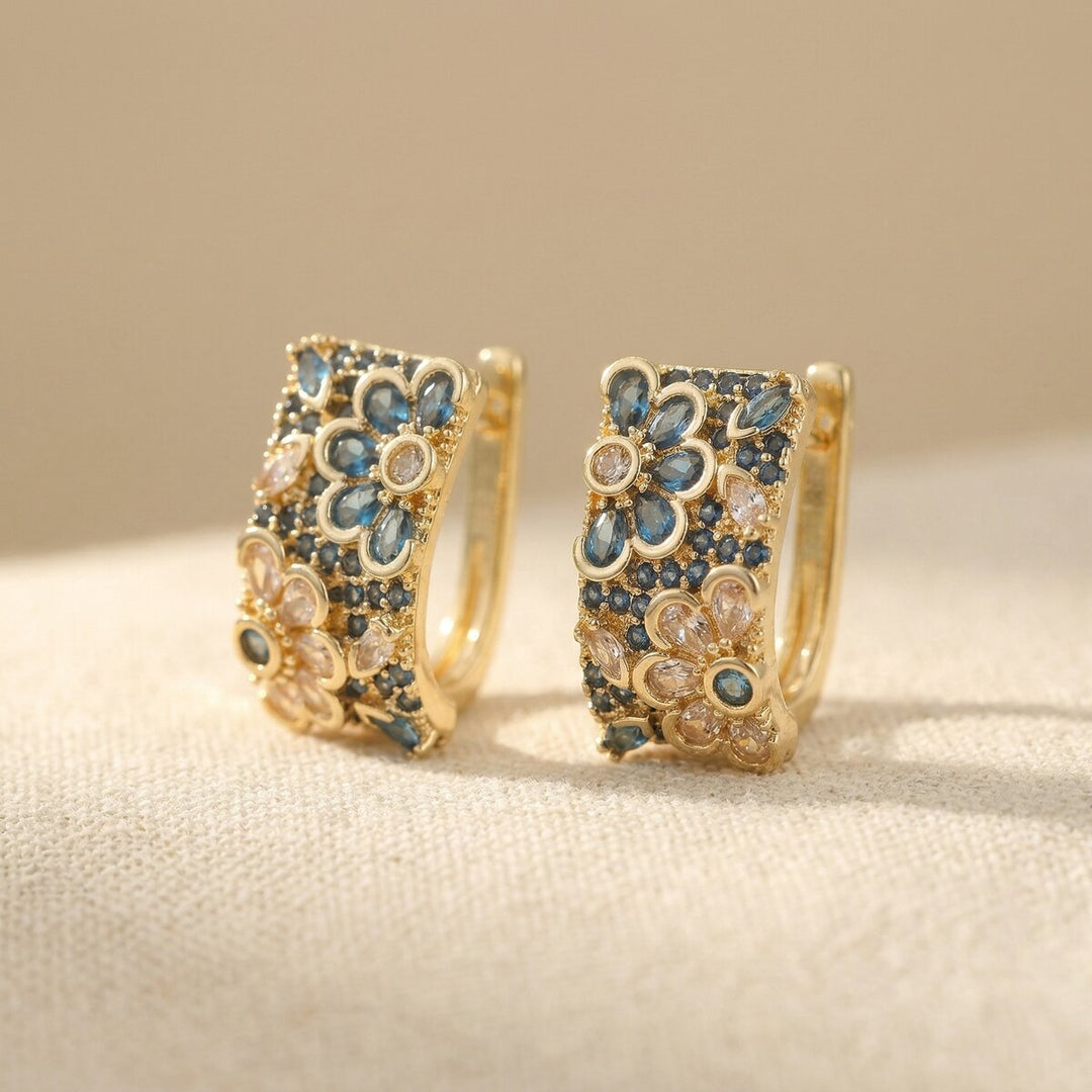 Pendientes Vintage de Aro con Circonia Azul