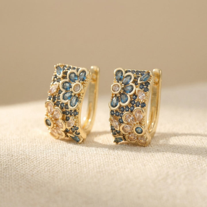 Pendientes Vintage de Aro con Circonia Azul