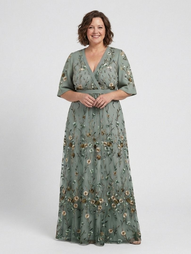 Evadne | Vestido largo floral de manga corta y escote en V