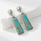 Pendientes colgantes geométricos rectangulares de color plateado con turquesa