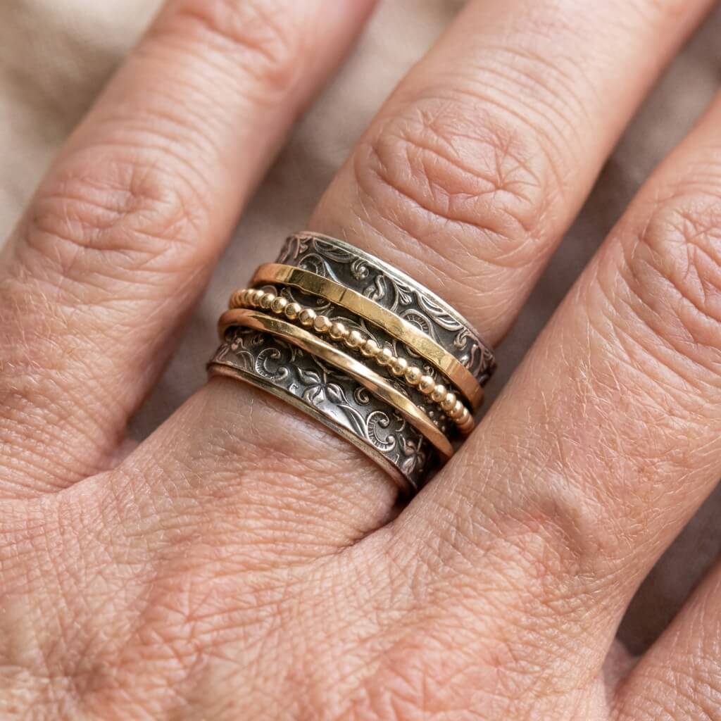 Vintage Gold & Silver Textured Antique Band Ring