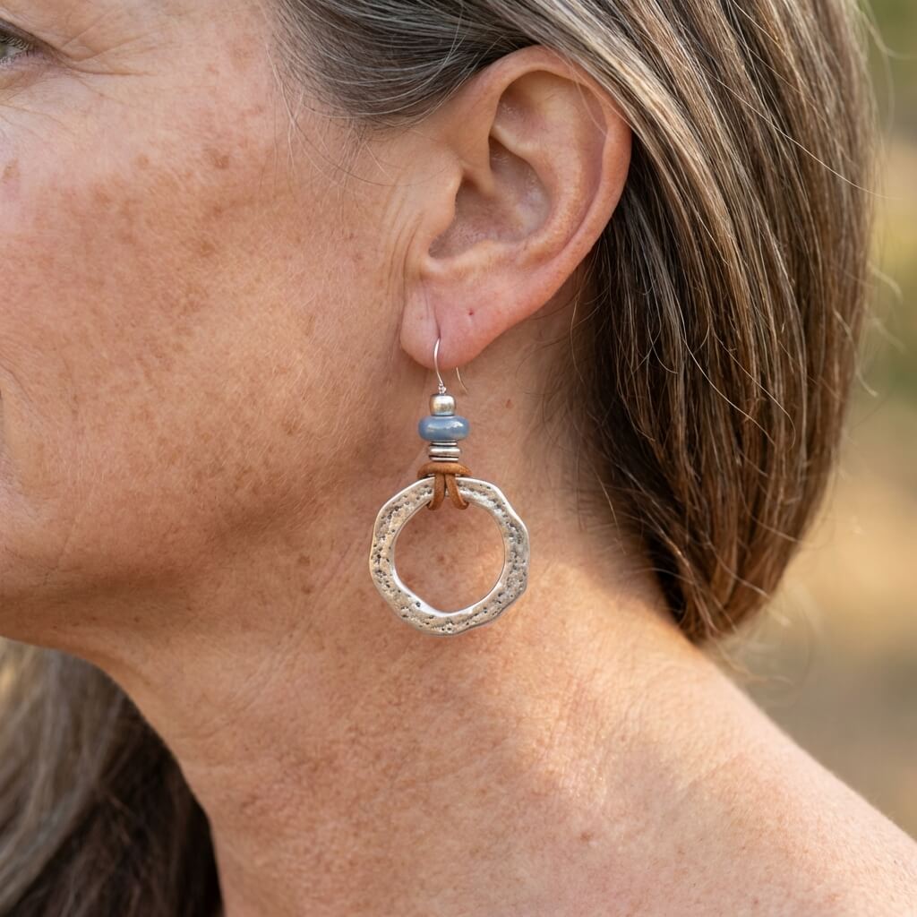 Boucles d'oreilles vintage bohèmes rondes plaquées argent