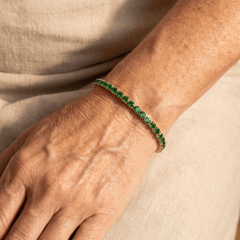 Bohemian Emerald Green Zirconia Gold Plated Tennis Bracelet
