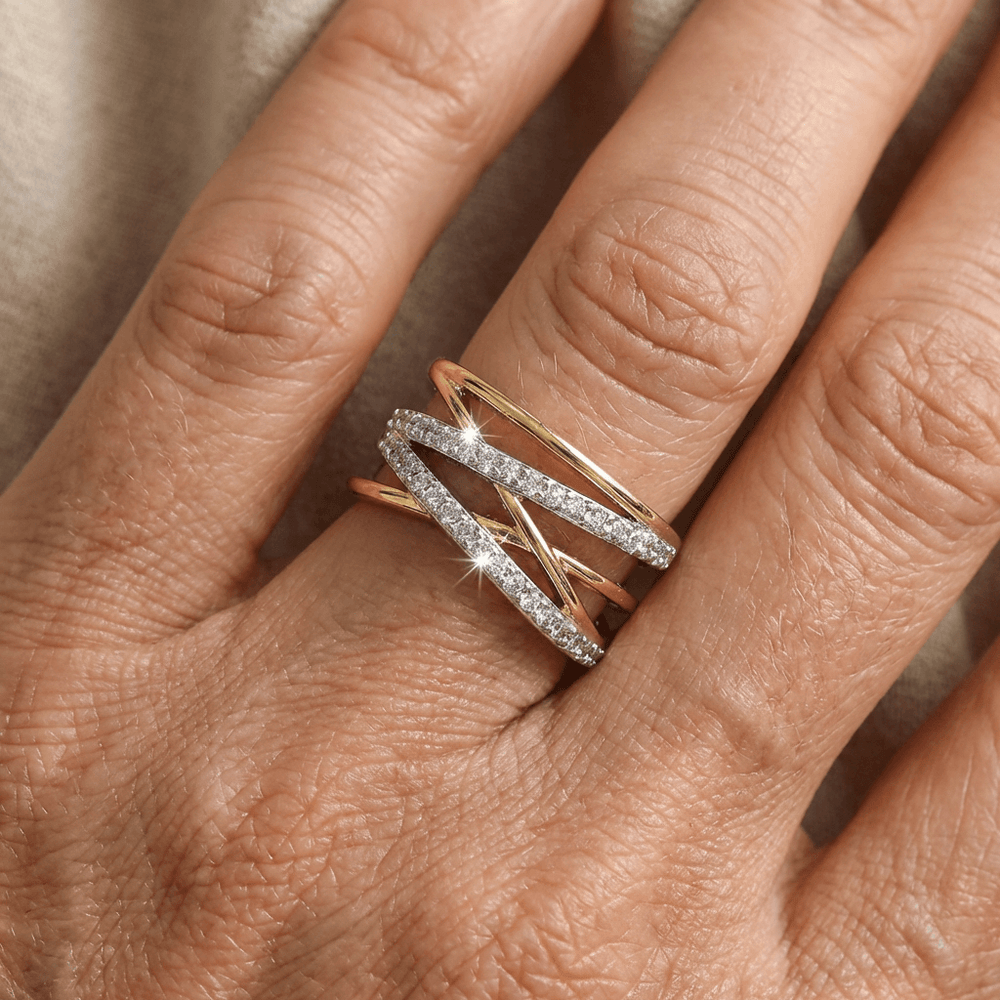 Elegant Gold and Silver Zirconia Inlaid Stacked Ring