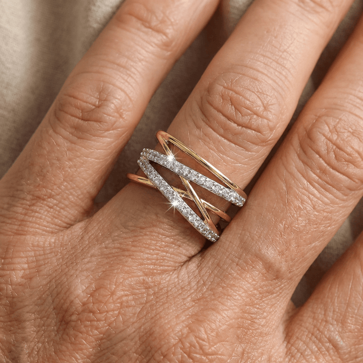 Elegant Gold and Silver Zirconia Inlaid Stacked Ring