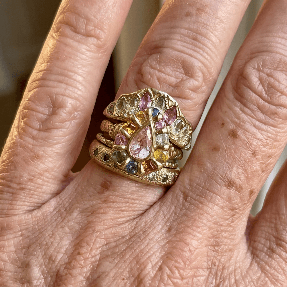 Cocktail Colorful Stones Forged Gold Ring
