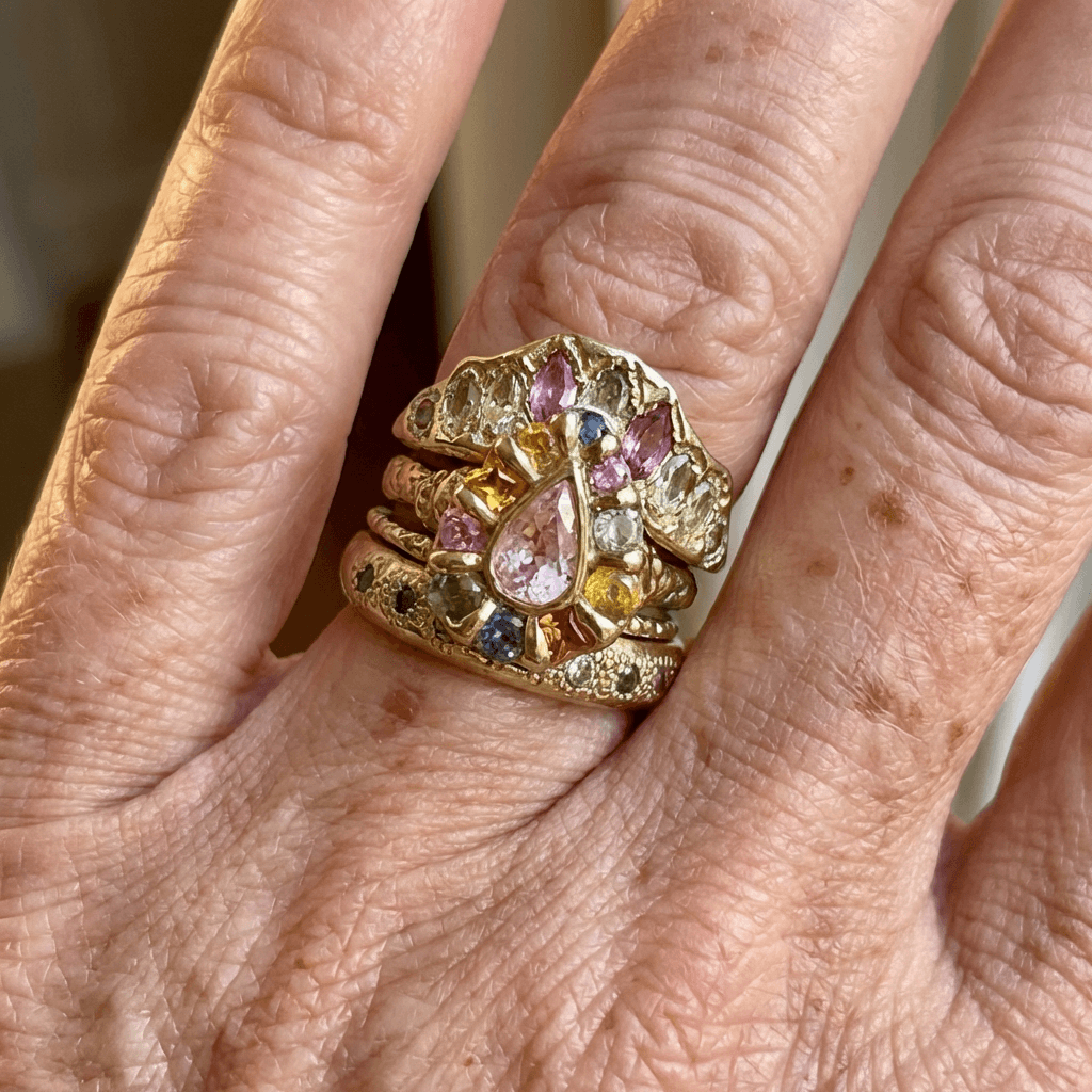 Cocktail Colorful Stones Forged Gold Ring