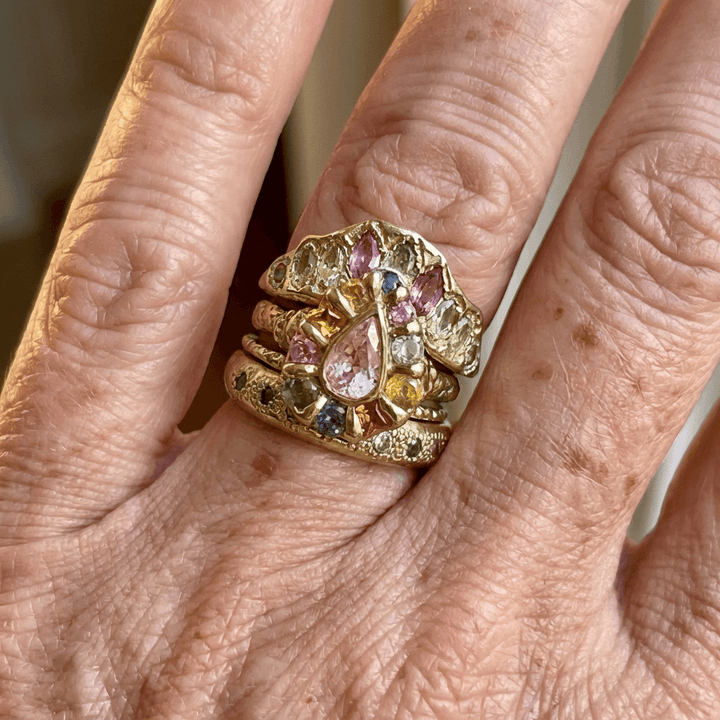 Cocktail Colorful Stones Forged Gold Ring