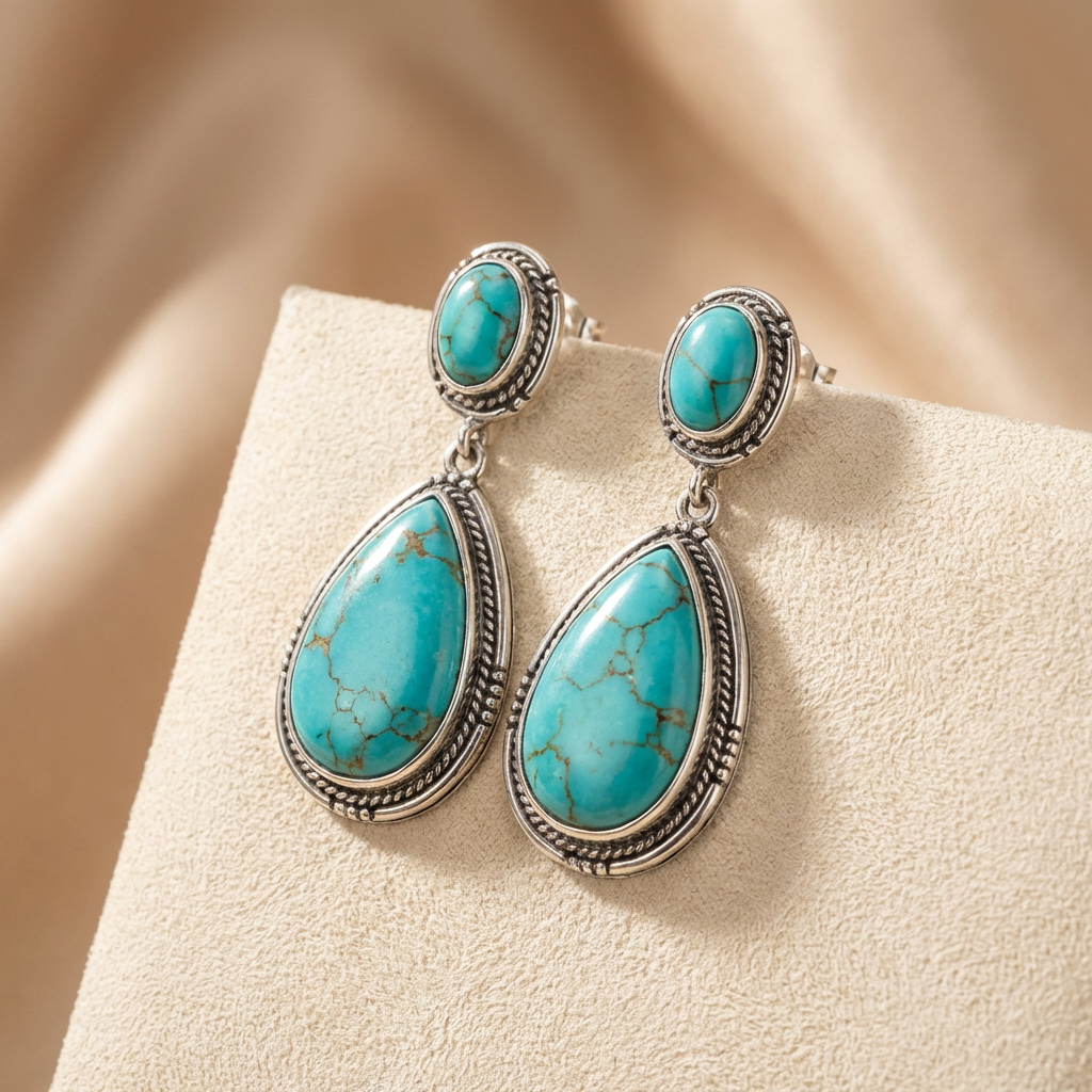 Collar y pendientes vintage elegantes con turquesa llamativa