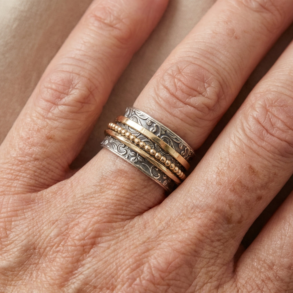 Faith & Love Mixed Metal Spinner Statement Ring