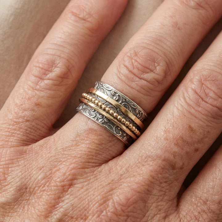 Faith & Love Mixed Metal Spinner Statement Ring