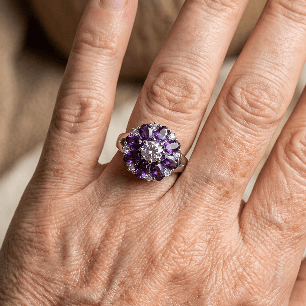 Elegant Stylish Purple Zirconia Flower Ring