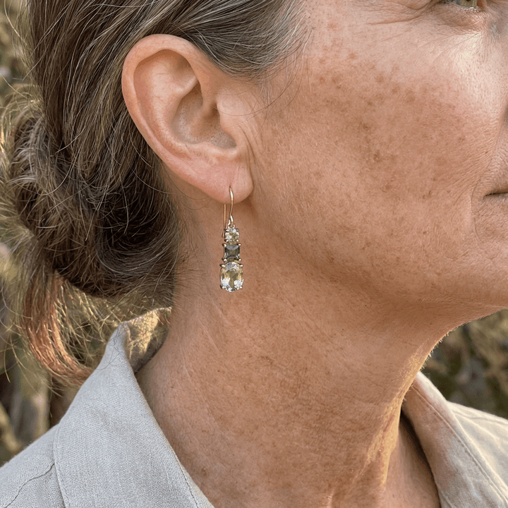 Pendientes geométricos vintage bohemios con circonita verde  