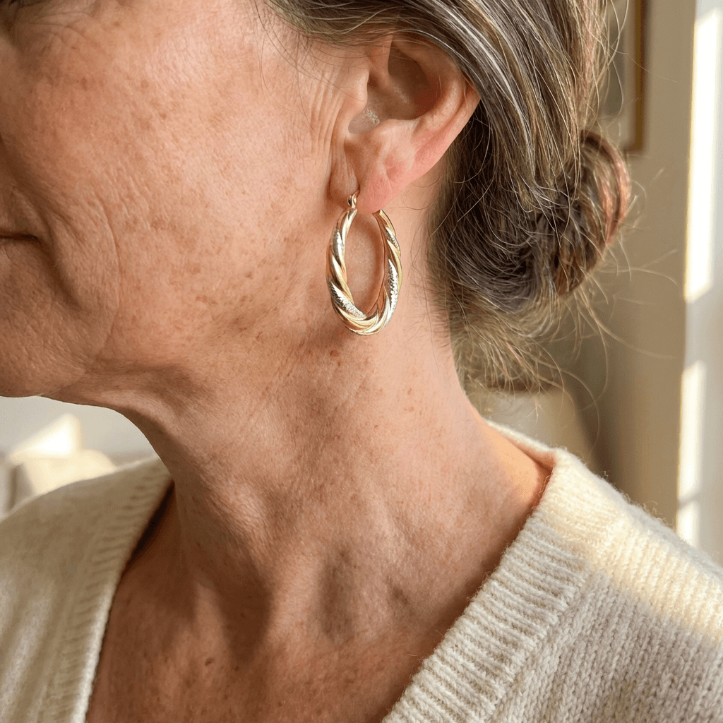 Pendientes de aro vintage de estilo de Oriente Medio con giro bicolor