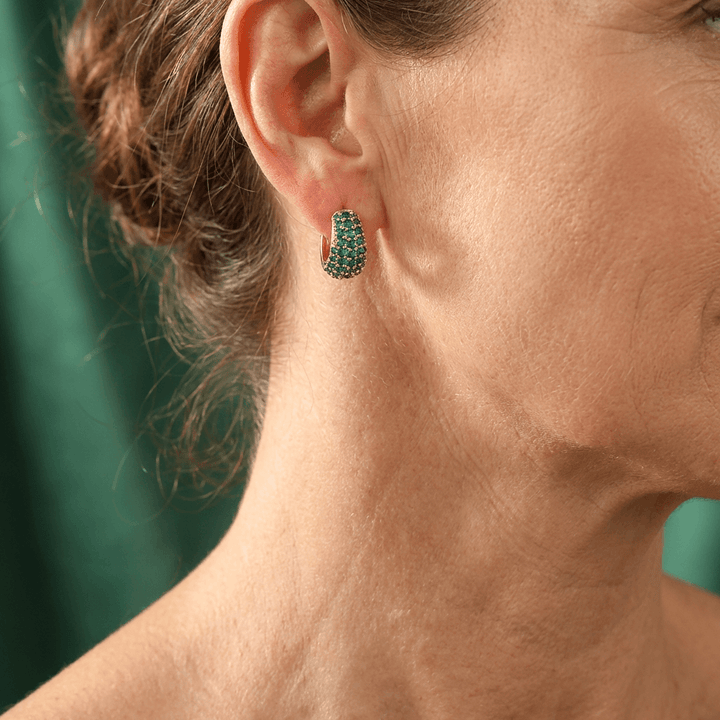 Pendientes vintage estilo clip de aro con circonia verde