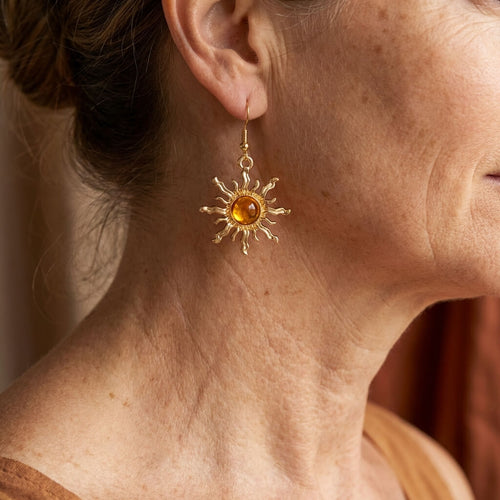 Boucle d’oreille pendante en acrylique doré, style bohème, avec tournesol baroque