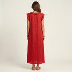 Josette | Vestido largo de lino con volantes y escote en V