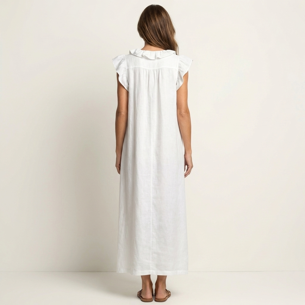 Josette | Vestido largo de lino con volantes y escote en V