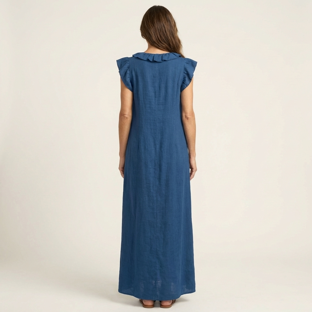Josette | Vestido largo de lino con volantes y escote en V