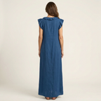 Josette | Vestido largo de lino con volantes y escote en V