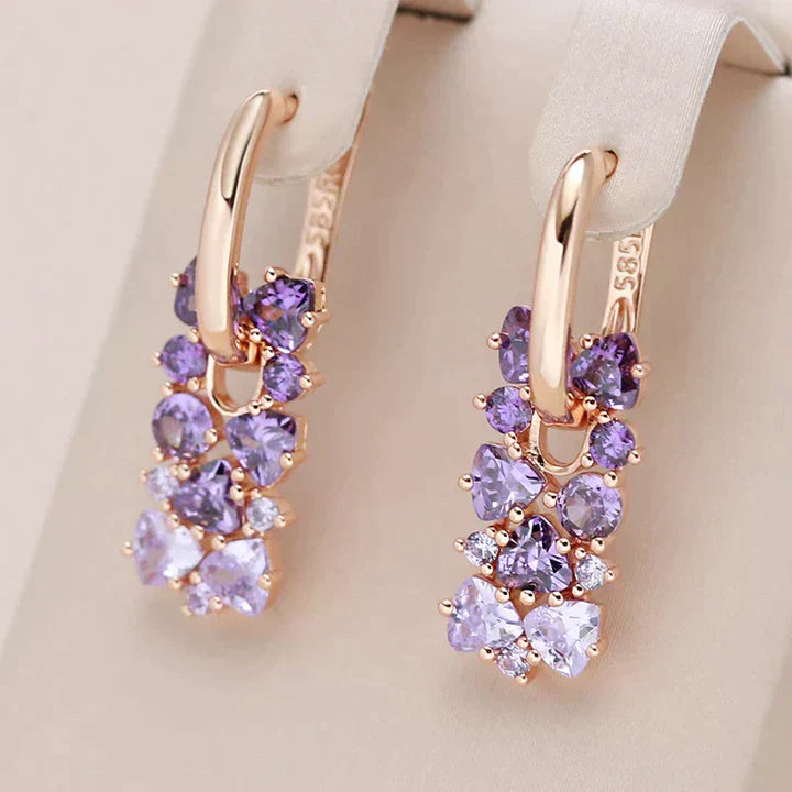 Pendientes elegantes de circonita púrpura  