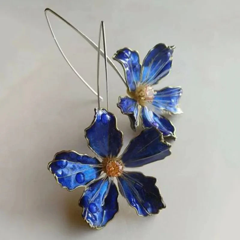 Boucles d'oreilles fleur bleue vintage