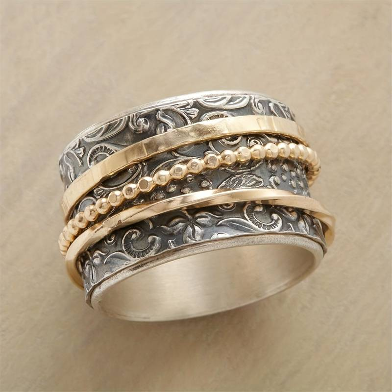 Vintage Gold & Silver Textured Antique Band Ring