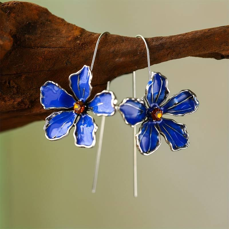 Boucles d'oreilles fleur bleue vintage