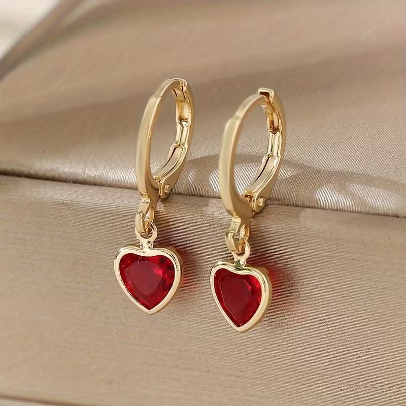 Pendientes de corazón de rubí