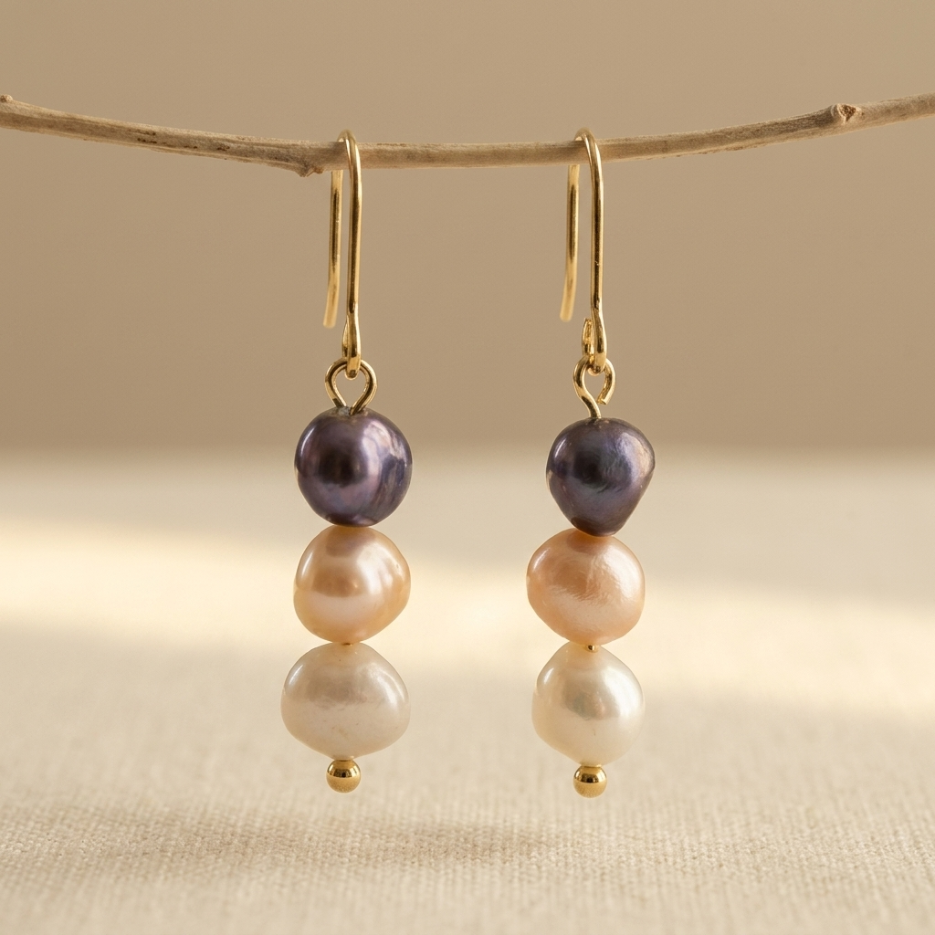 Pendientes de Perlas de Agua Dulce de Tres Colores