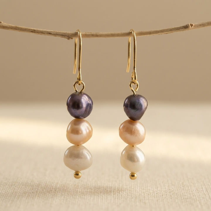Pendientes de Perlas de Agua Dulce de Tres Colores