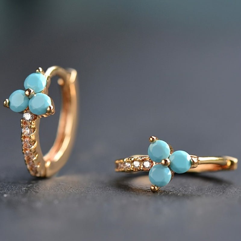 Pendientes retro bohemios de aro azul con circonia sintética
