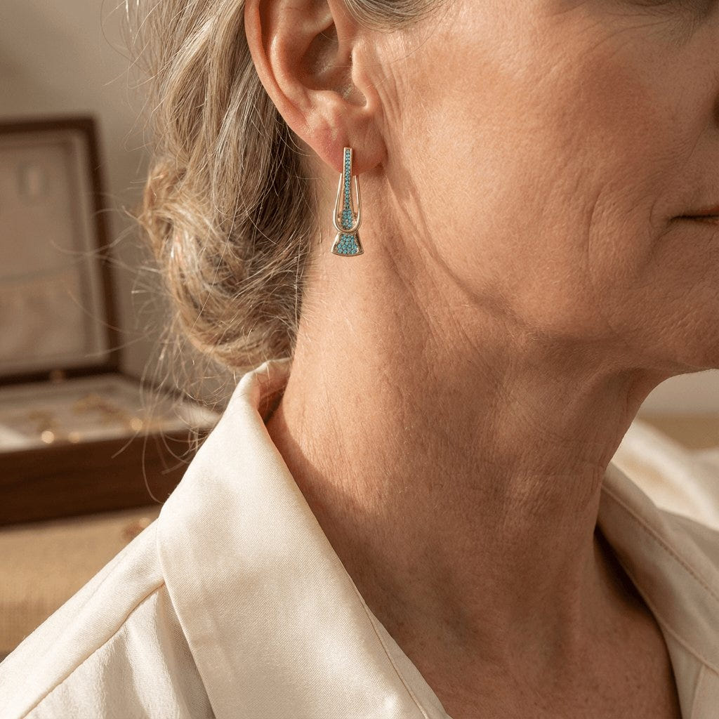 Gold Tone Synthetic Geometric Turquoise Earrings