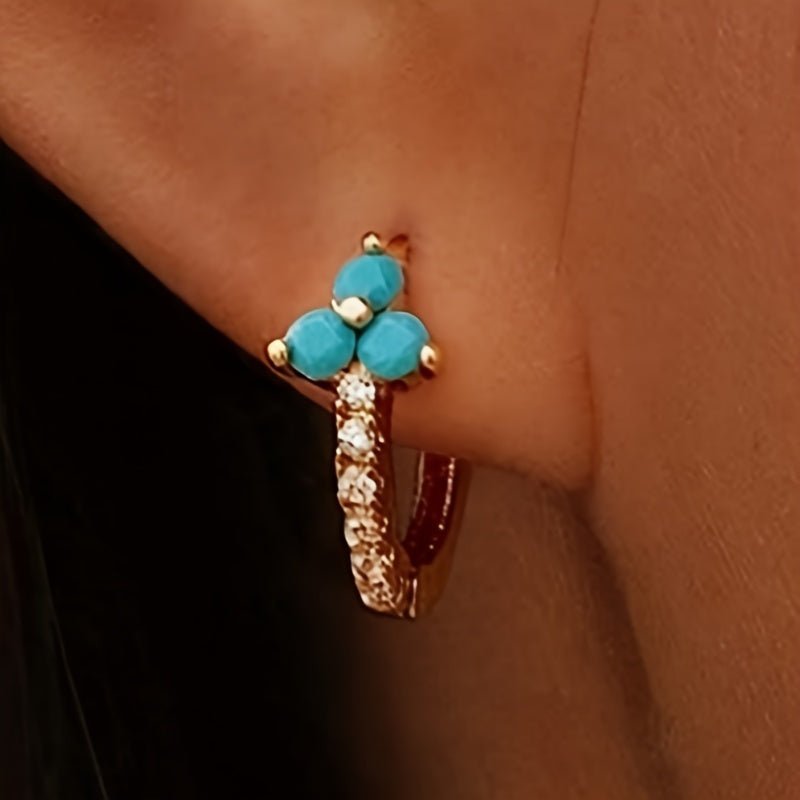 Pendientes retro bohemios de aro azul con circonia sintética