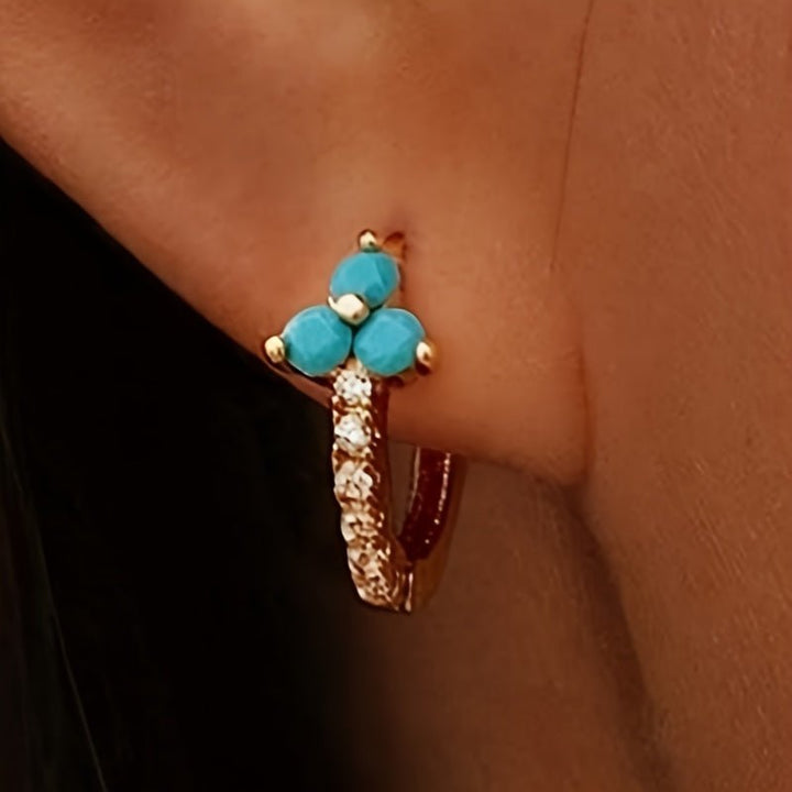 Pendientes retro bohemios de aro azul con circonia sintética