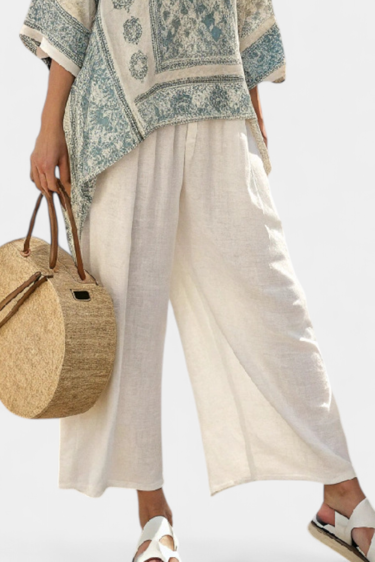 Quinley | Blouse imprimée confortable et pantalon blanc large