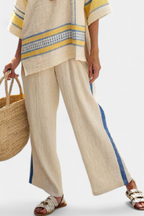 Jaxmere | Haut méditerranéen confortable bleu et jaune et pantalon en lin