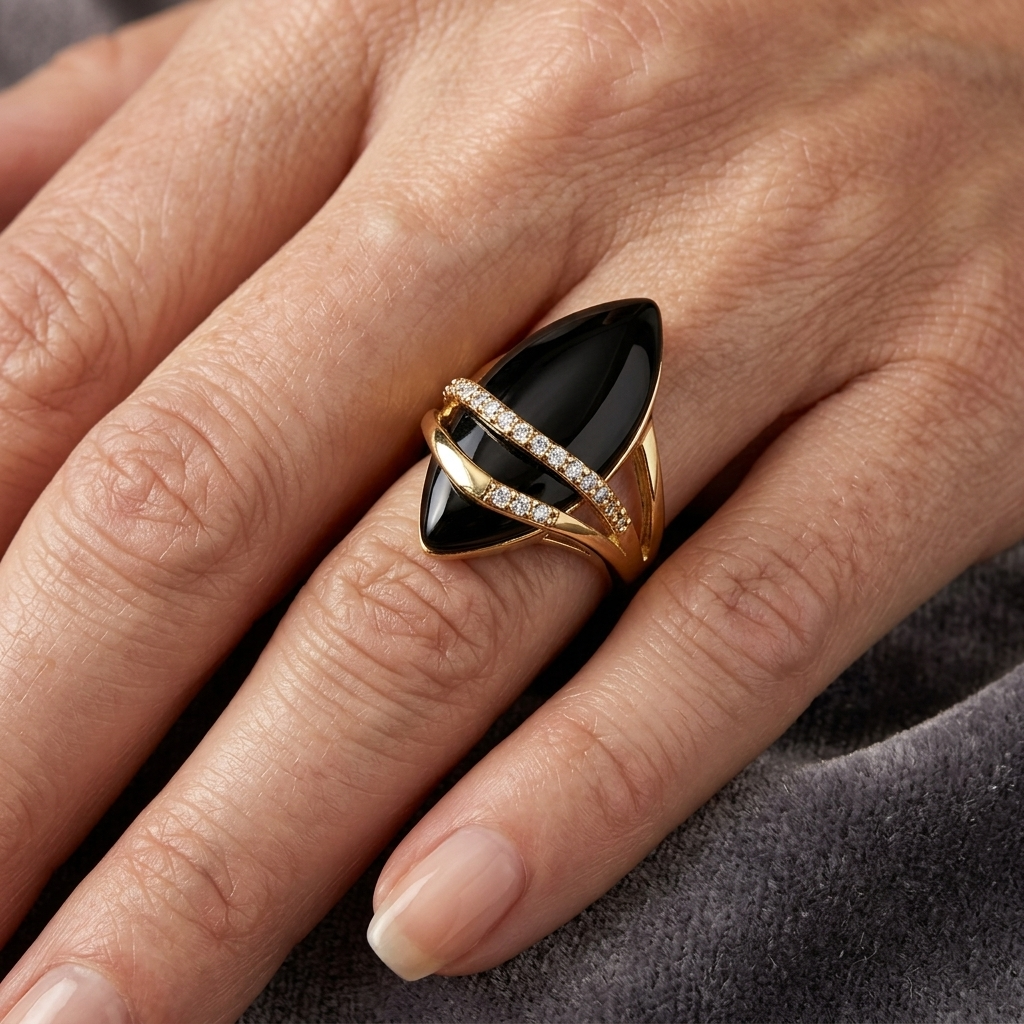 Black Marquise Onyx Cubic Zirconia Ring