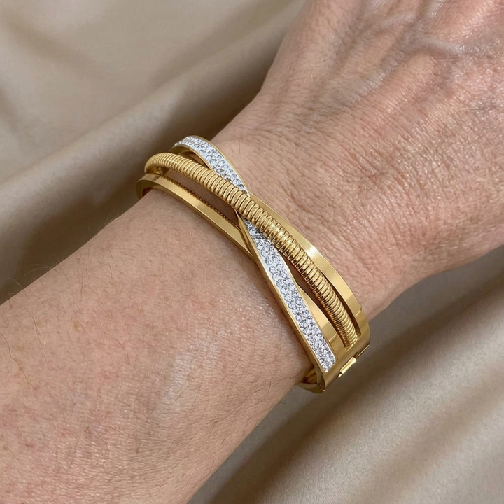 Rhinestone Gold Plated Bangle Bracelet