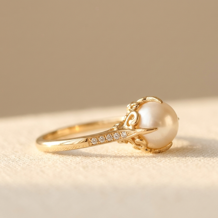 Vintage Pearl & Zirconia Latin Style Gold Plated Ring