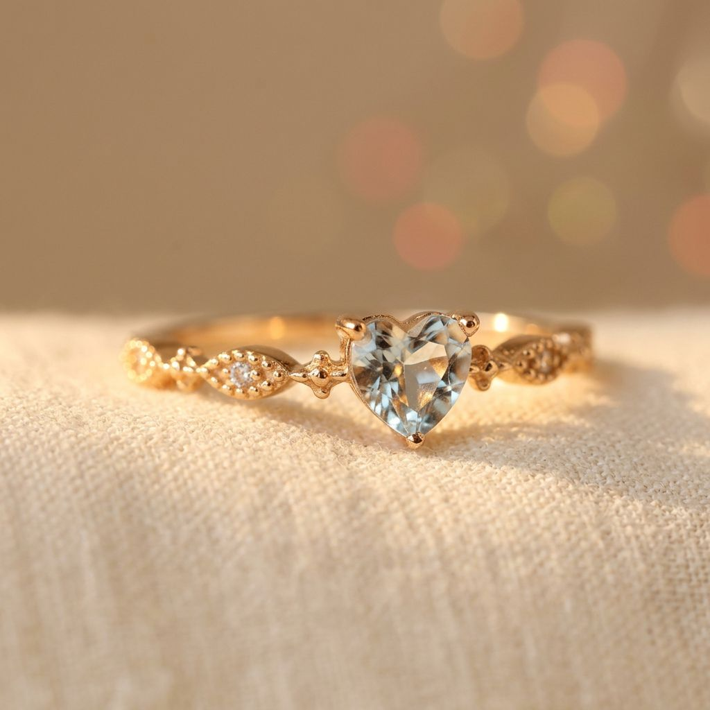 Vintage Minimalist Heart Shaped Zirconia Gold Plated Ring