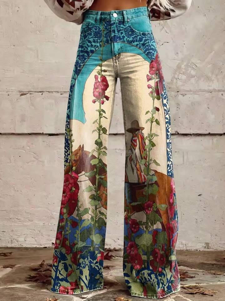 Flora - Jeans Florales de Pierna Ancha