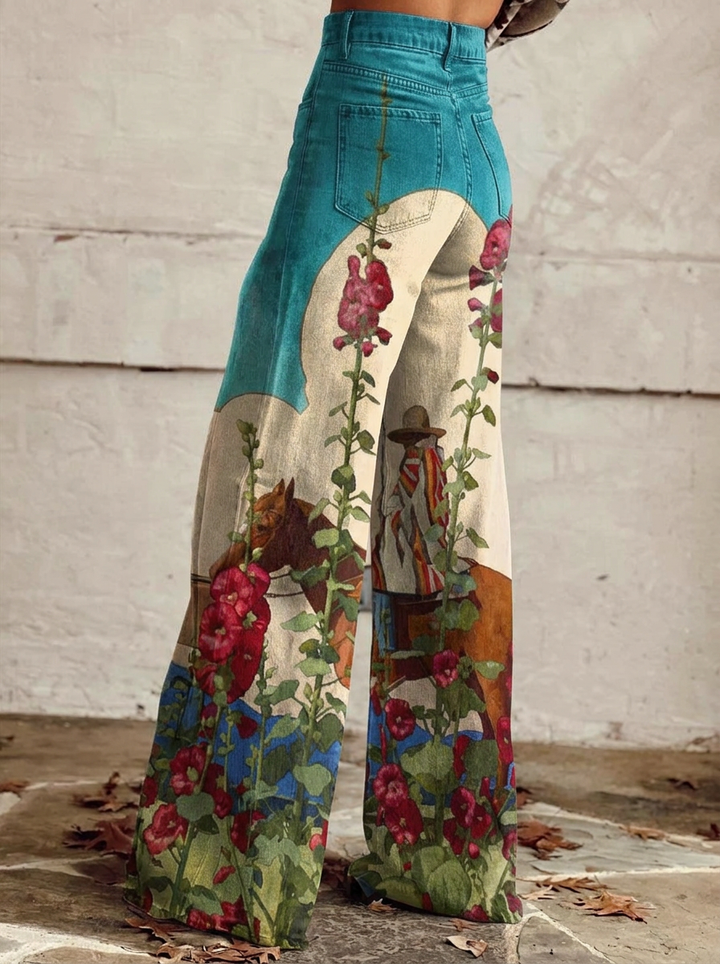 Flora - Jeans Florales de Pierna Ancha