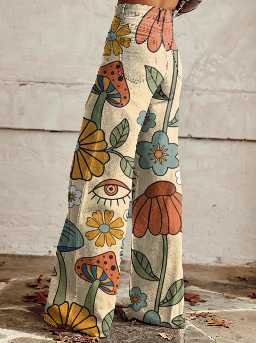 Chloe - Jeans Retro Florales de Pierna Ancha