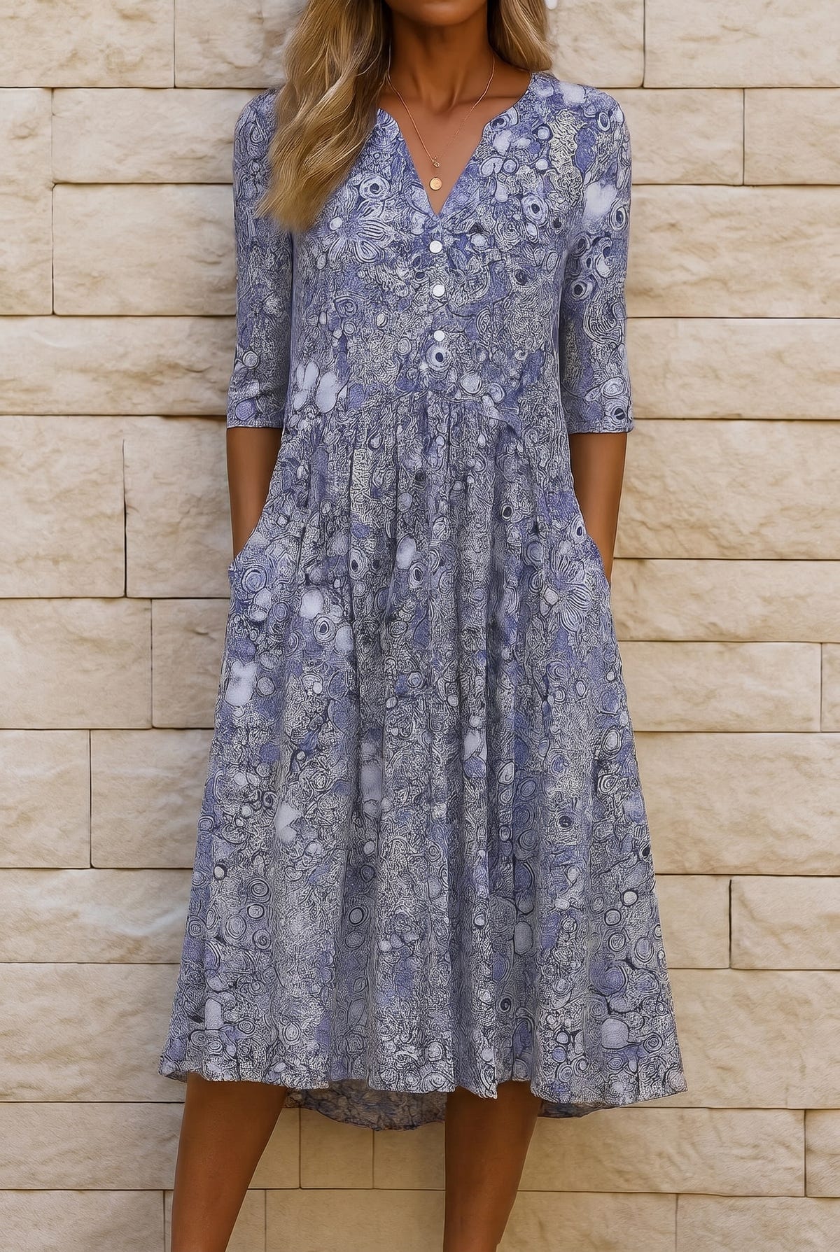 Harlow | Graceful V-Neck Elegance Midi Dress