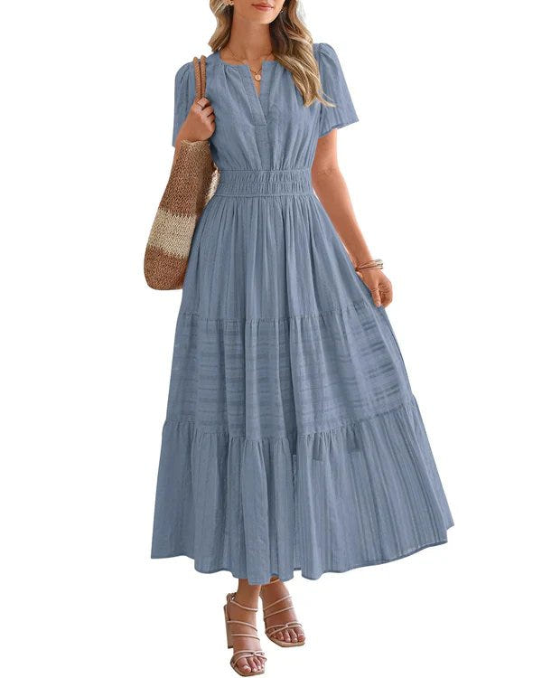 Nora | V-Neck Smocked Waist Tiered Maxi Dress