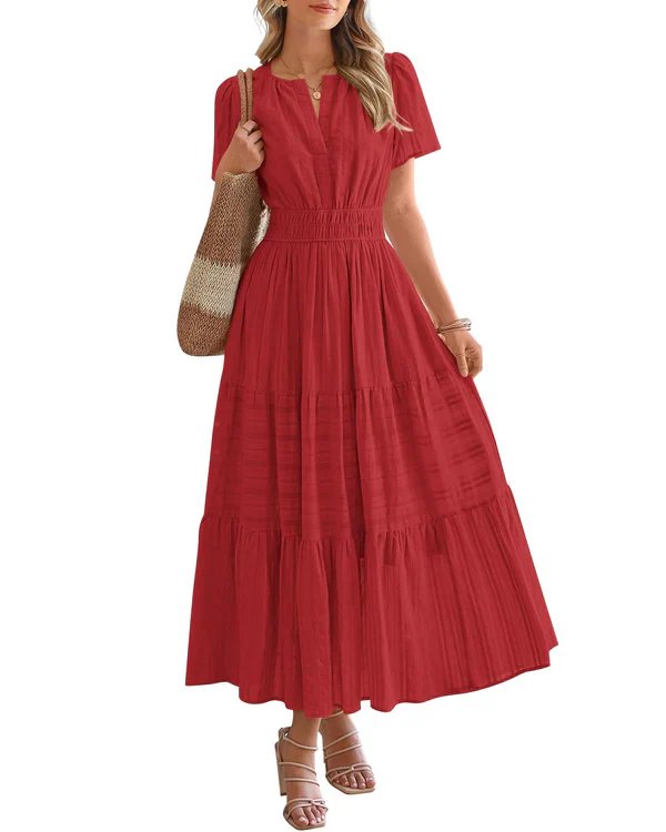 Nora™ | V-Neck Smocked Waist Tiered Maxi Dress