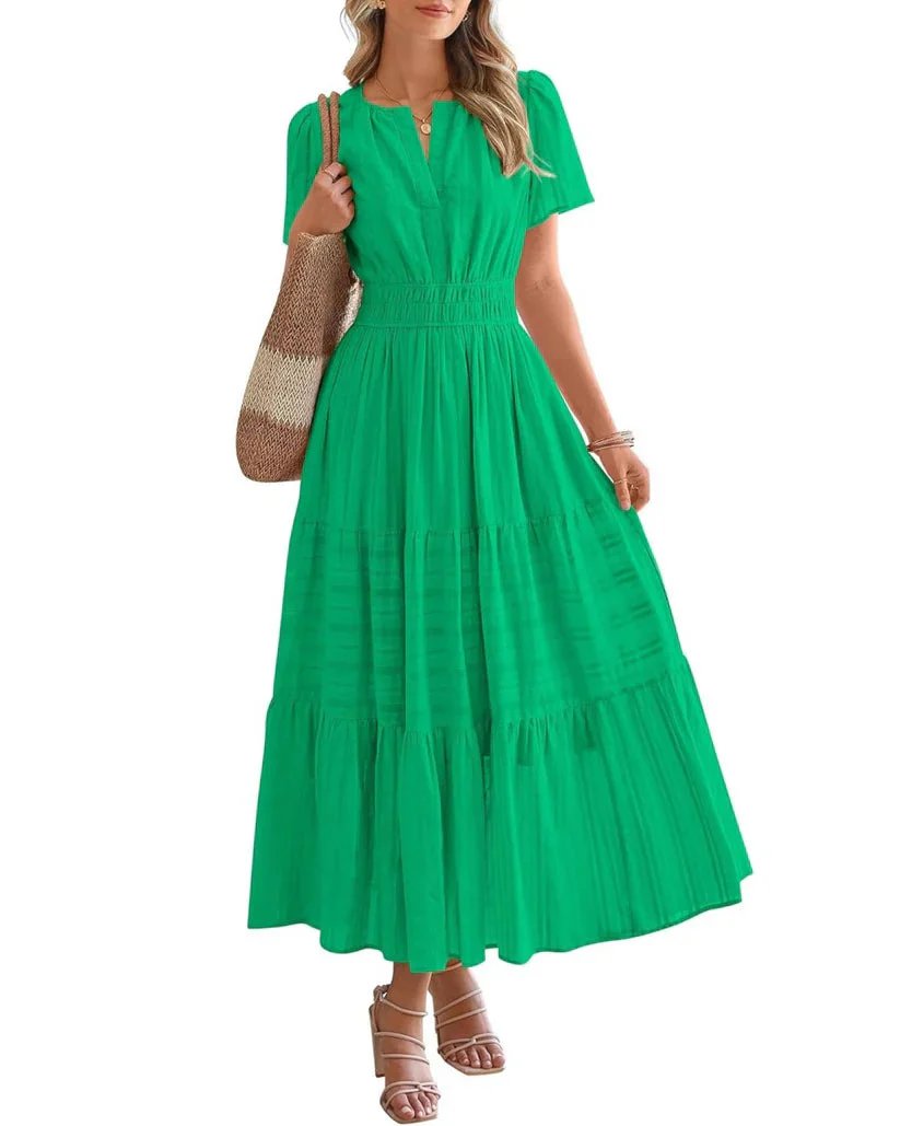 Nora™ | V-Neck Smocked Waist Tiered Maxi Dress