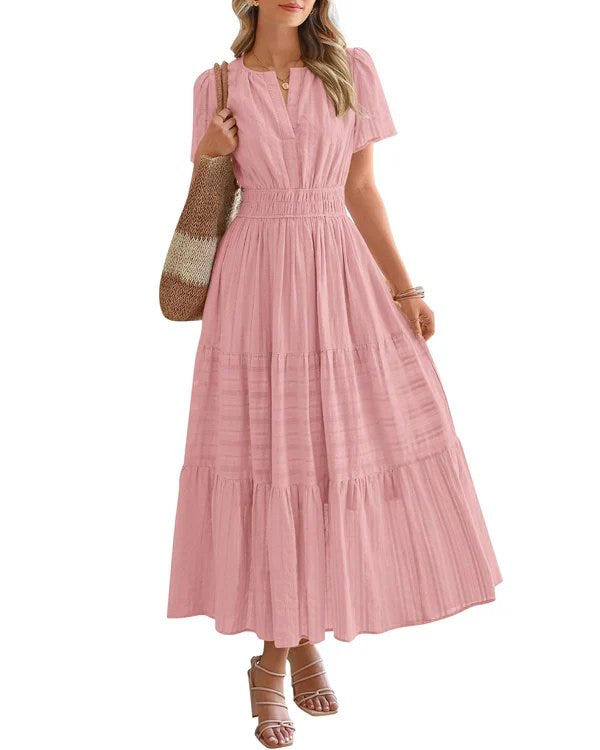 Nora | V-Neck Smocked Waist Tiered Maxi Dress